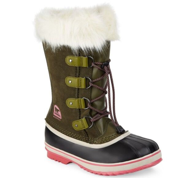 Sorel green pink fur Joan of Arc Youth sz. 4 winter ski boot waterproof - Picture 1 of 11